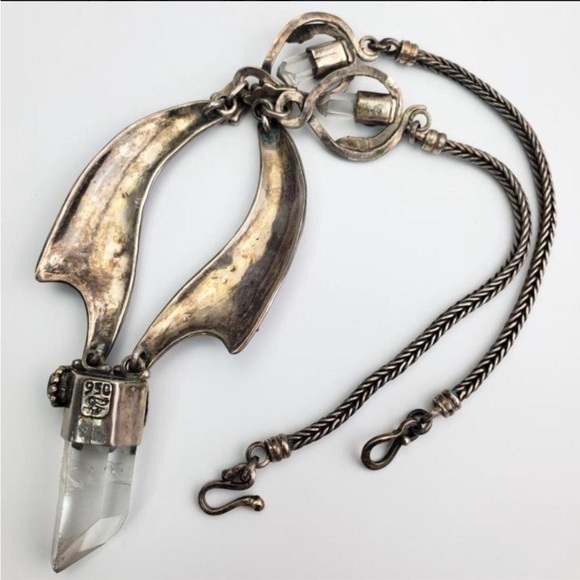 VINTAGE 950 silver quartz crystal lapis blue artisan Handmade bib necklace snake - Picture 5 of 16